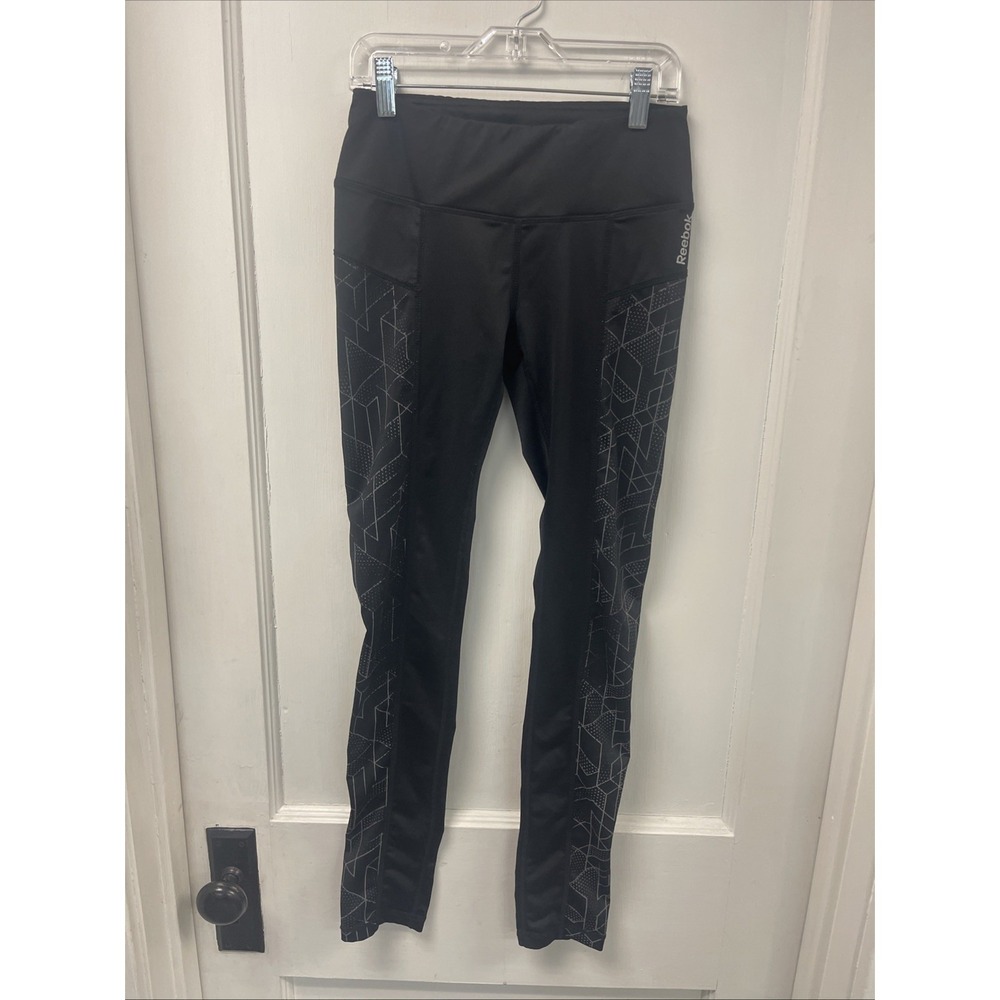 Reebok New Black Athletic Yoga Pants Sz XS Geometric Design Pattern